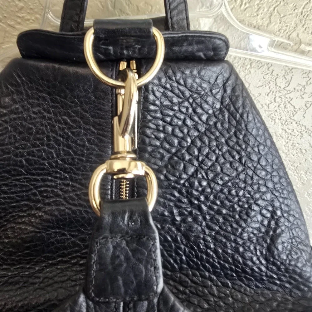 Rebecca Minkoff Medium Julian Backpack Black Pebbled Leather Gold Bag Purse
